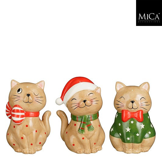 MICA Kerstdeco kat bruin 11x9,5x16,5cm - ass. (prijs per stuk)