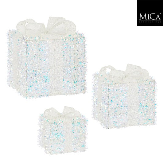 MICA kerstdeco giftbox glitters M 20x23cm - parelmoer 1179887