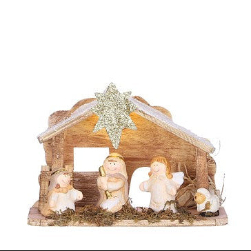 MICA kerststal op batterij 22.5x8x16cm - cream