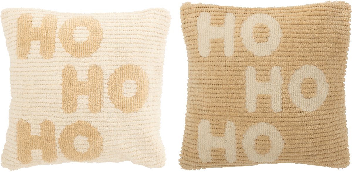 JLINE Kussen hohoho - 45x45cm - wit/ beige ass.  (prijs per stuk)