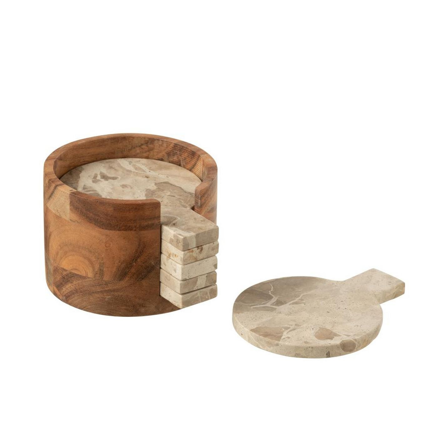 JLINE Set 4 onderzetters rond marmer - beige bruin
