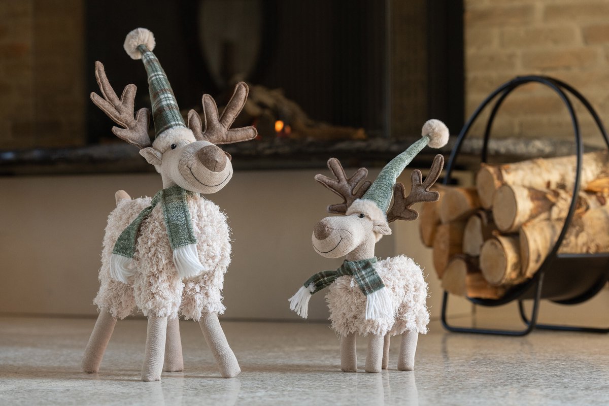 JLINE Eland met sjaal - L 31x14x63cm - wit/ groen