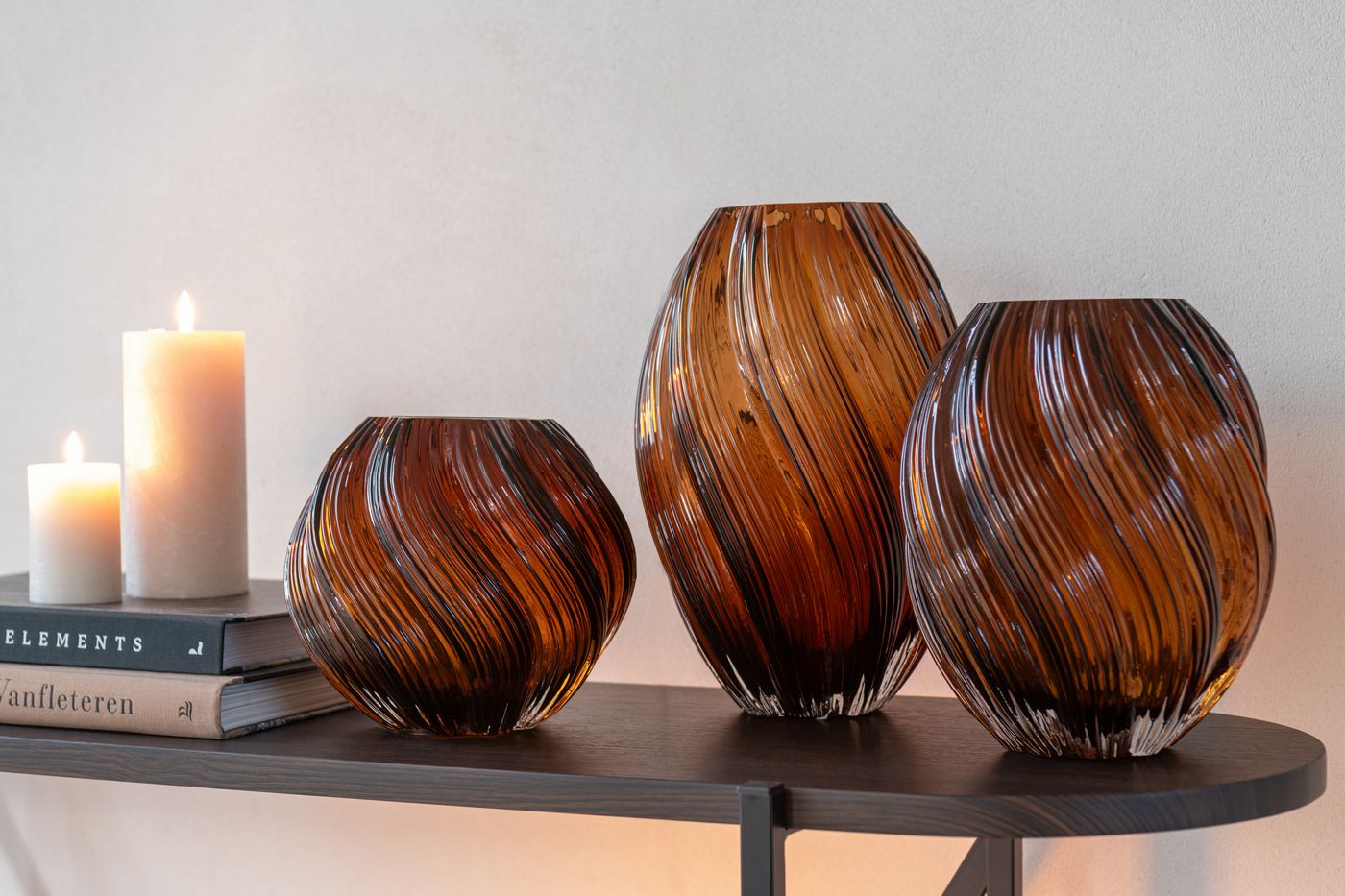 JLINE Carol vaas glas - L 18x18x27cm - bruin