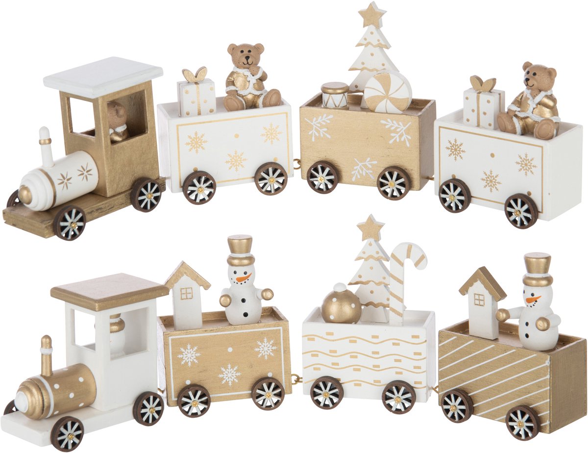 JLINE Figuur trein met beer/ sneeuwman - 34x10,5cm - ass.  (prijs per stuk)