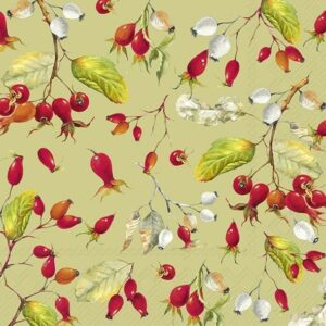 IHR Servetten 33x33cm - Rose Hips green 3985201520