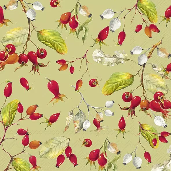 IHR Servetten 25x25cm - Rose Hips green 3985202520