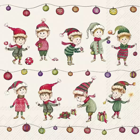 IHR Servetten 33x33cm - Elves At Work cream 4080701860
