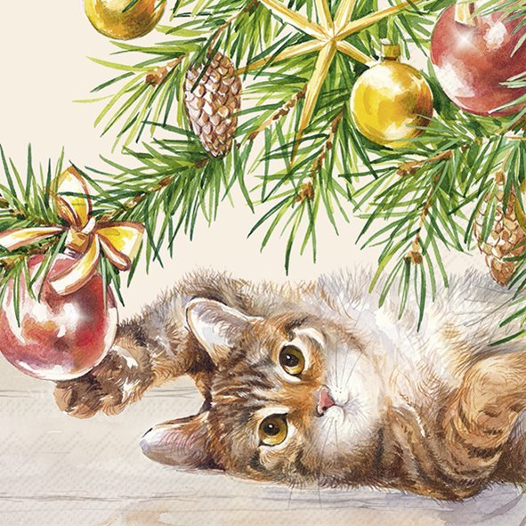 IHR servetten 33x33cm - Christmas Cat cream