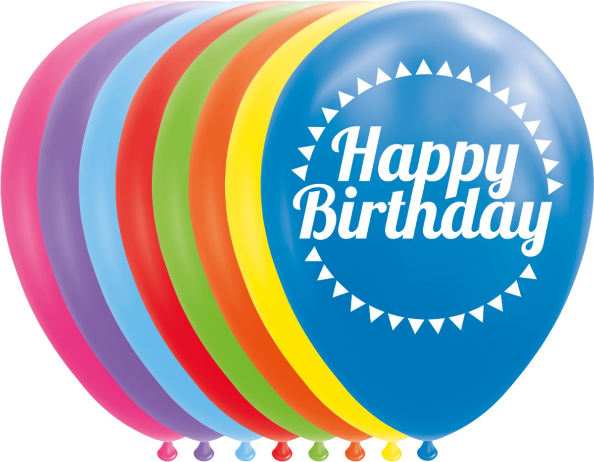 FIESTA 8 ballonnen "HAPPY BIRTHDAY" 30cm - mix kleuren