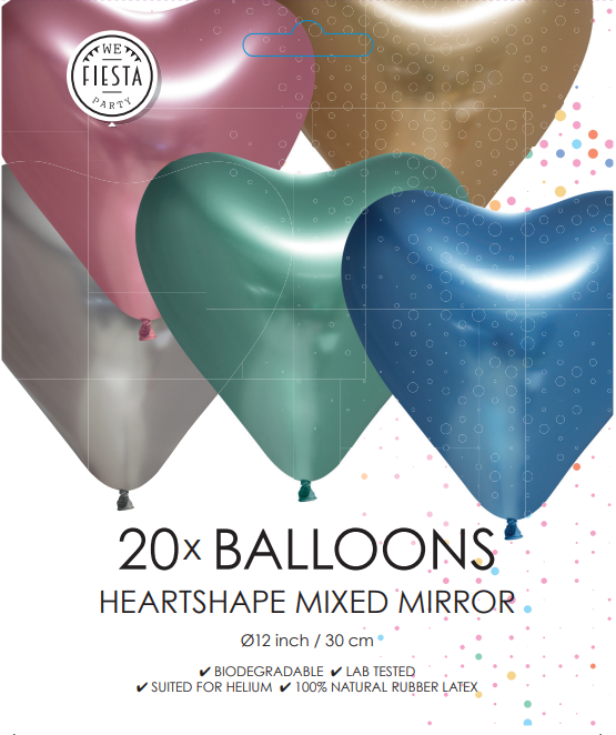 FIESTA 20 ballonnen hartvormig 30cm - mix kleuren chrome