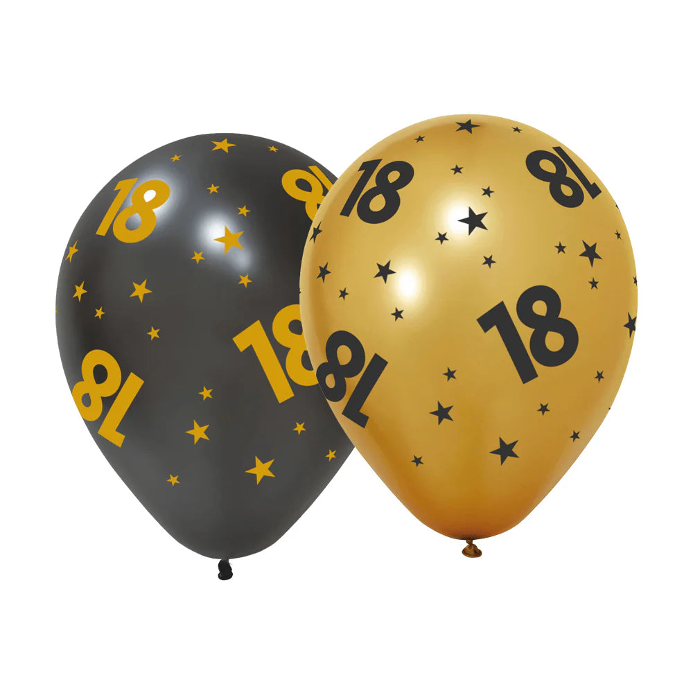 FIESTA 6 Ballonnen 30cm 3 met.goud /3 zwart '18' Golden Celebrations