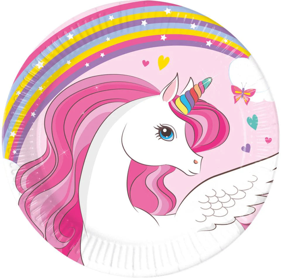Fiesta Borden medium 20cm 8st. karton - Eenhoorn regenboog kleuren