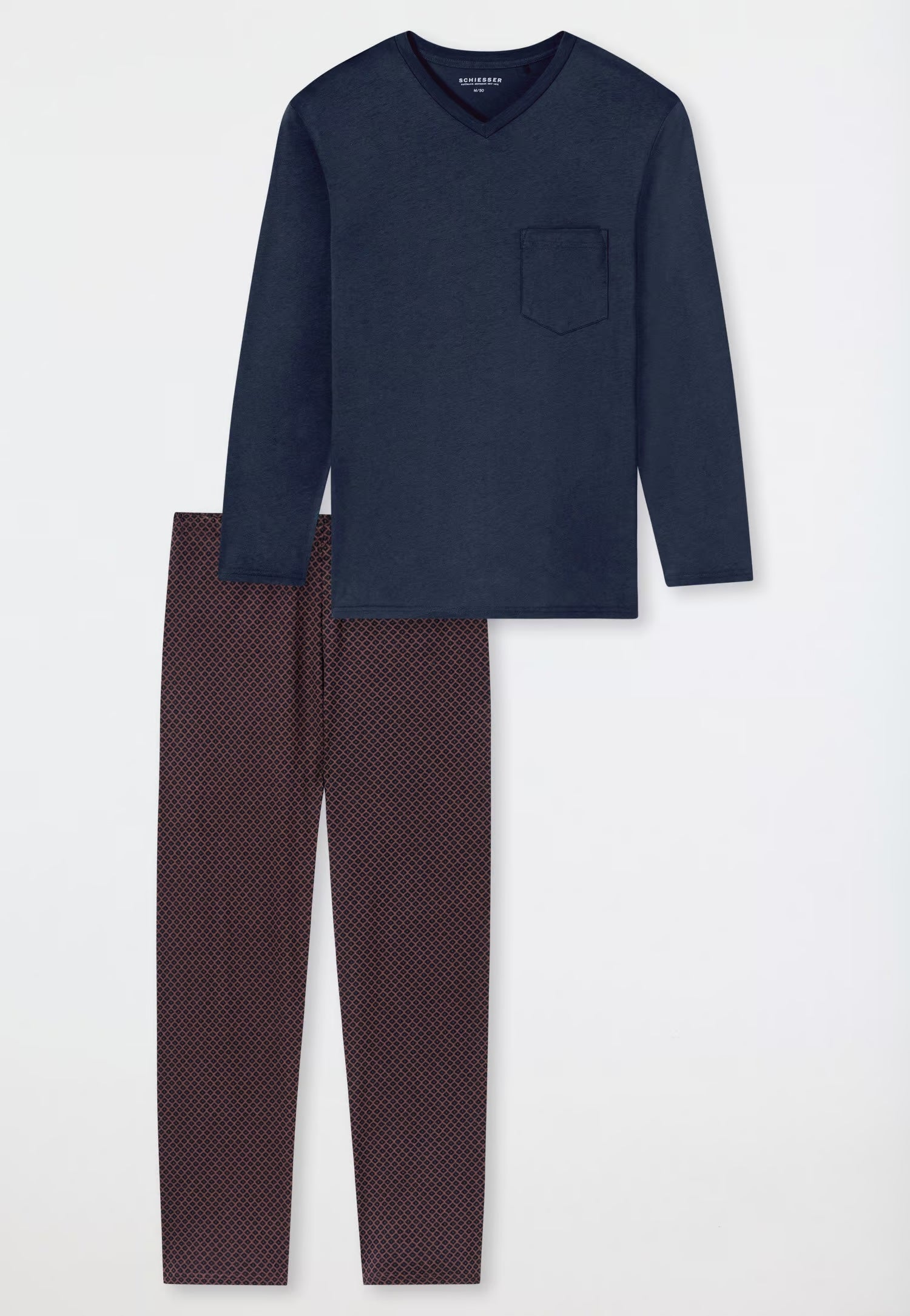 SCHIESSER Heren pyjama V-hals - roodbruin - XXL