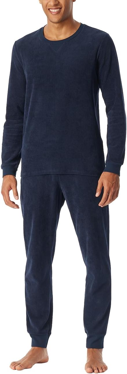 SCHIESSER Heren velours pyjama - nachtblauw - S