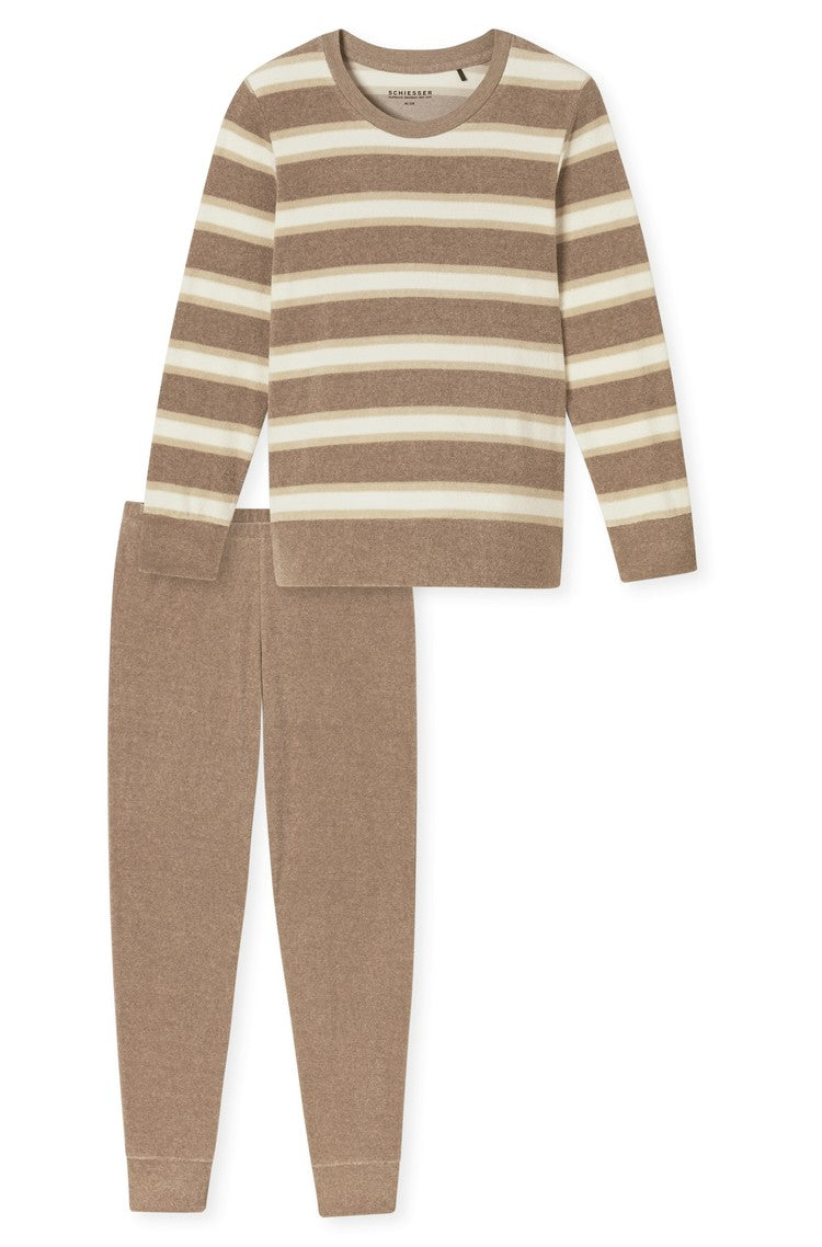 SCHIESSER Dames pyjama - taupe/streep - S