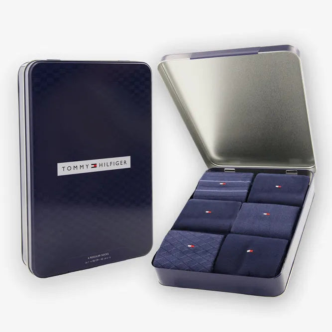 TH Men Tin Geschenkbox 6paar Birdey kousen - ass. navy - 43/46
