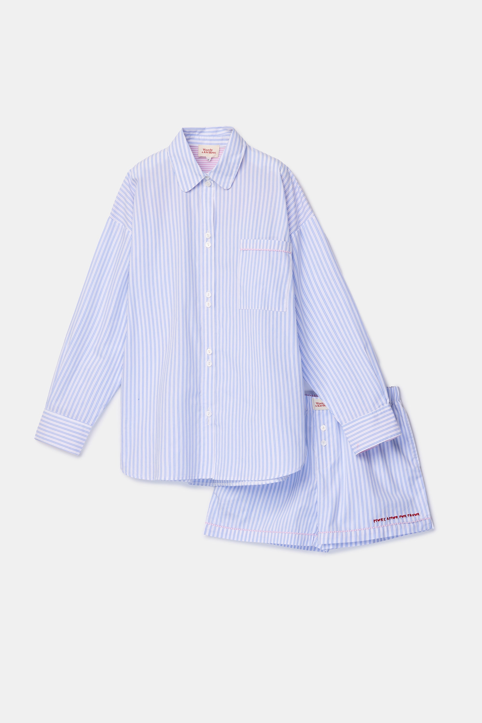 WOODY Kirilove meisjes shortama - blauw gestreept - 12j.