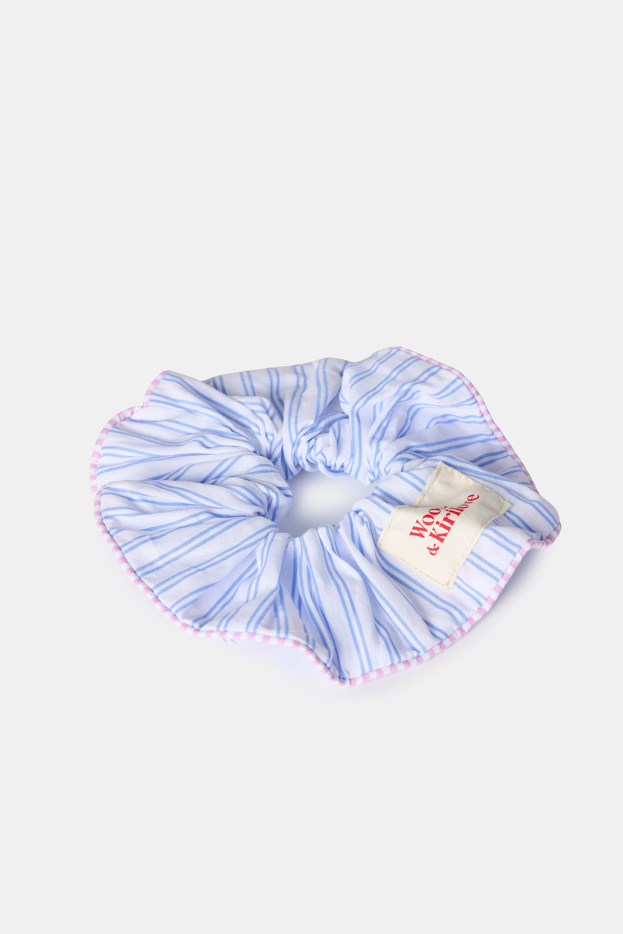 WOODY Kirilove scrunchie - blauw gestreept