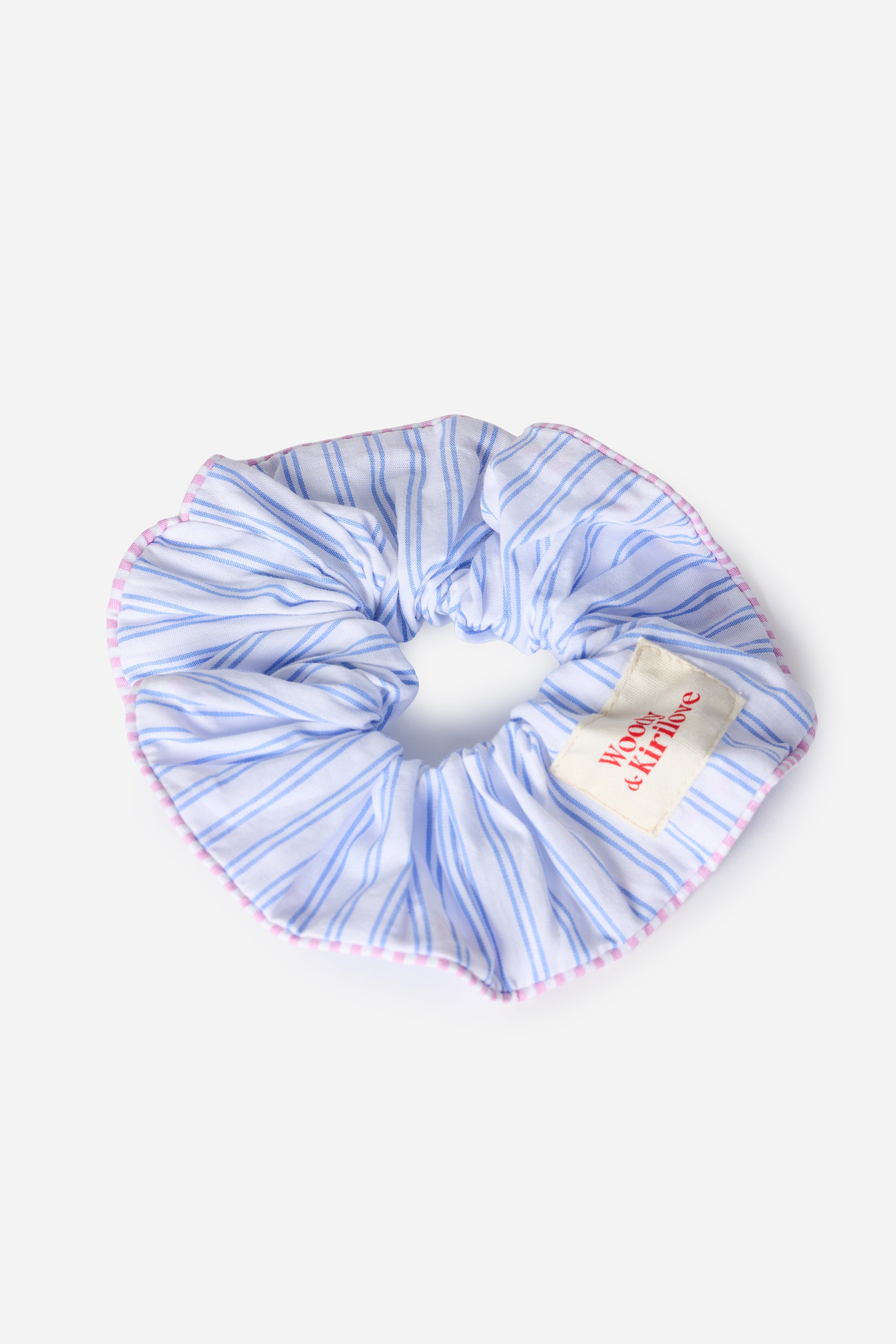 WOODY Kirilove scrunchie - blauw gestreept
