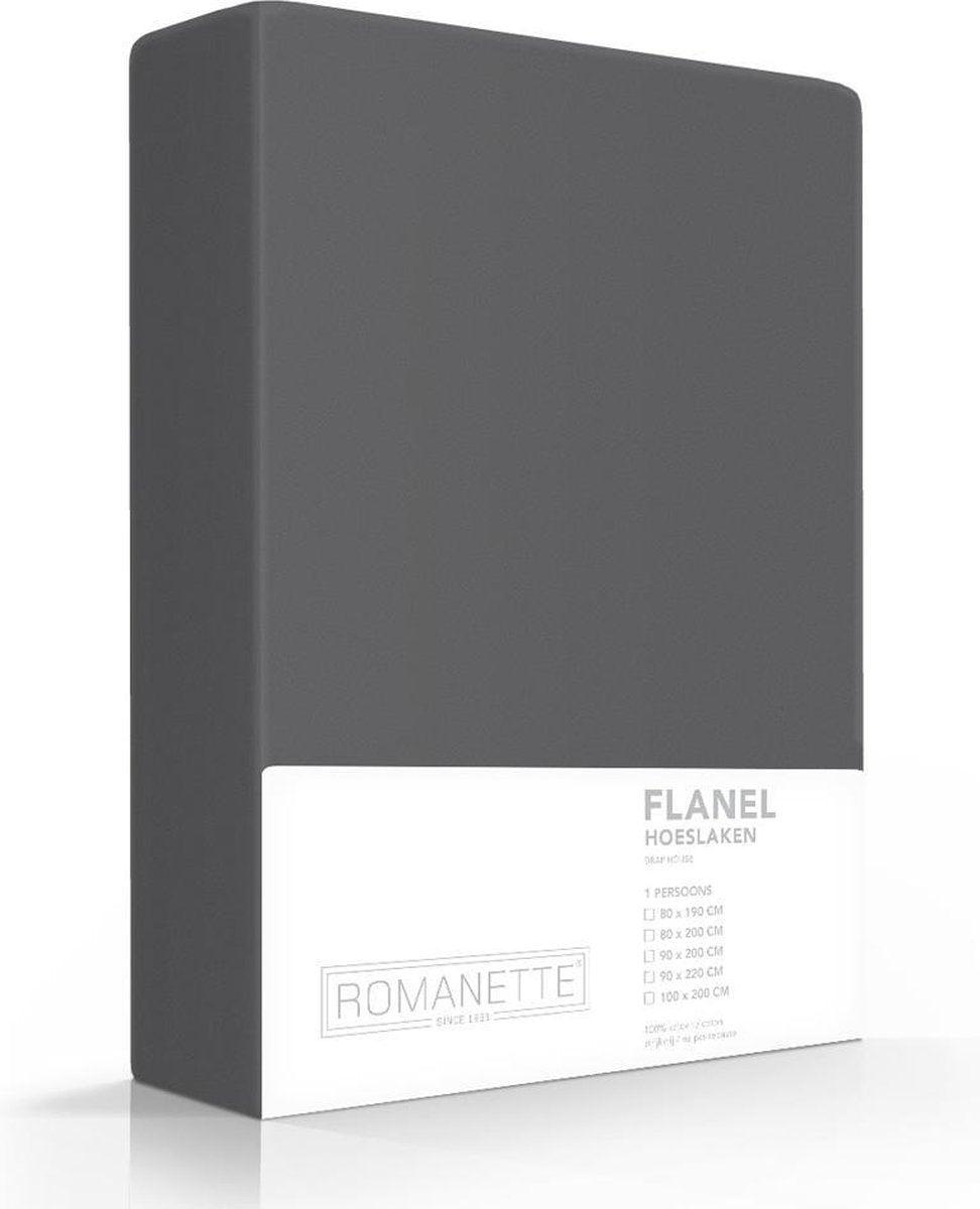 ROMANETTE Hoeslaken flanel - 200x200 - antraciet