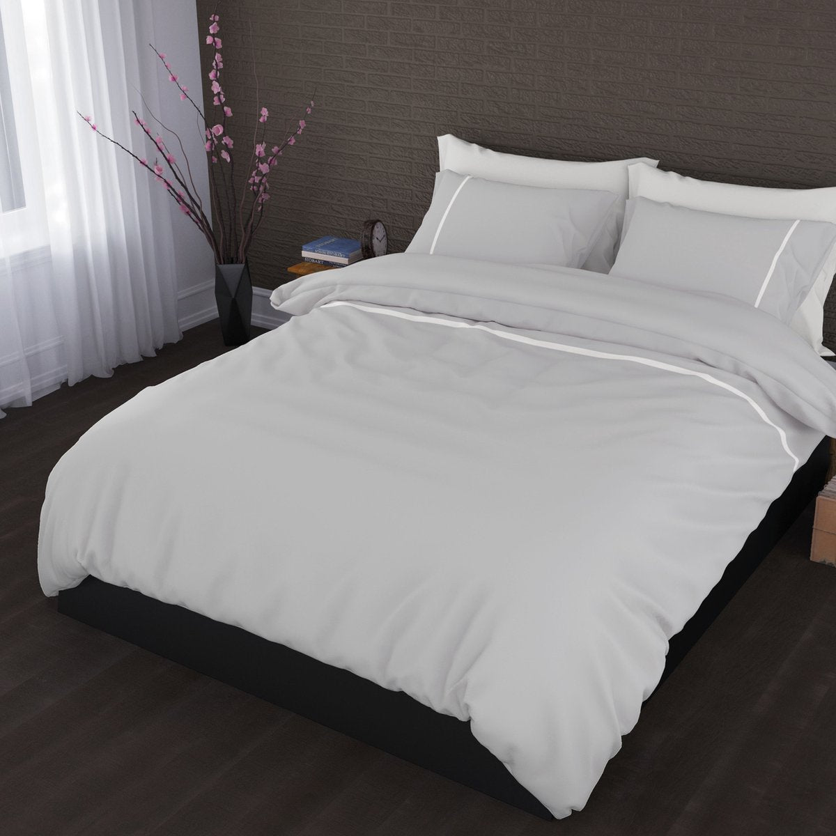 ROMANETTE Duchesse Dekbedovertrek flanel - 140x200cm - silver/wit