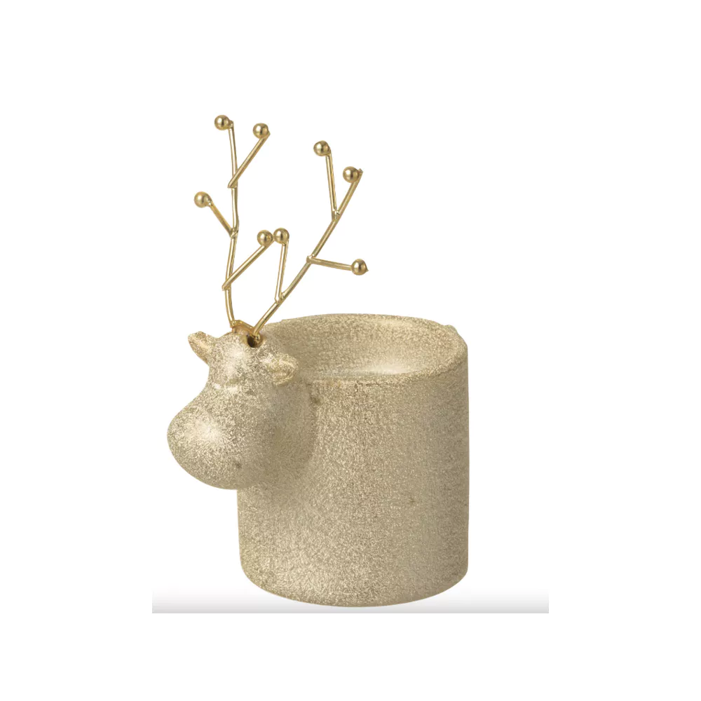 JLINE Theelichthouders rendier 16x6cm - wit/ goud - L H16cmx6cm