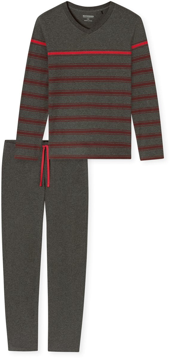 SCHIESSER Heren pyjama - donkergrijs/streep - M