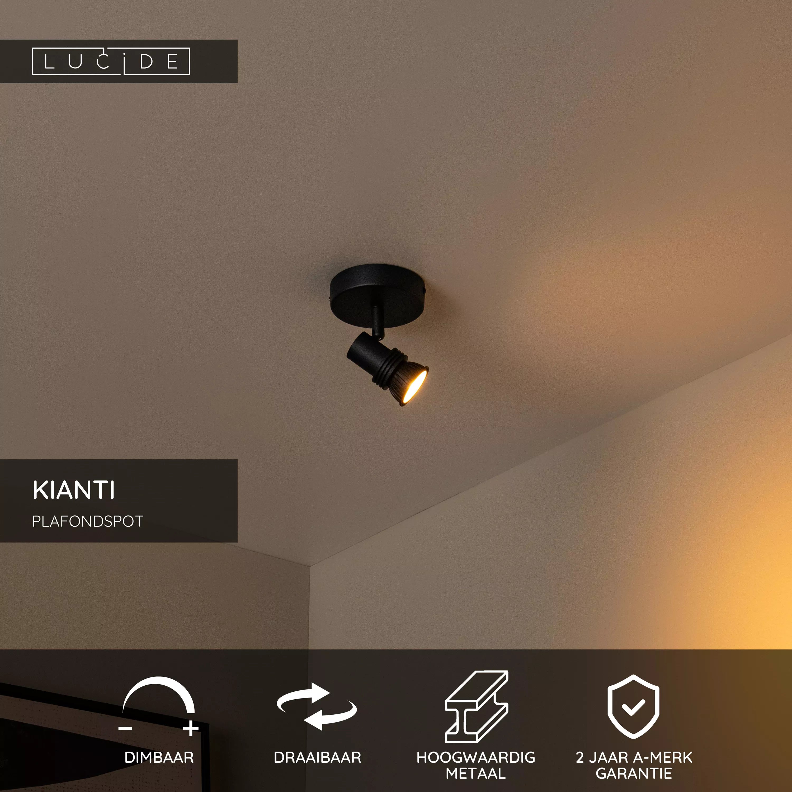 Lucide KIANTI Plafondspot zwart D10 1xGU10 - 50W