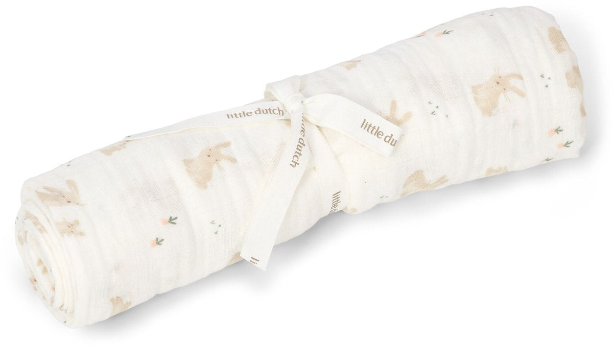 LITTLE DUTCH Swaddle 120cm - Baby Bunny - wit