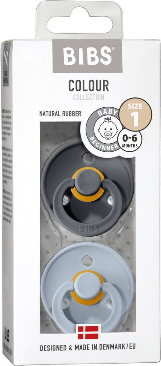 BIBS Fopspenen 2st.- maat 1 - iron/ baby blauw