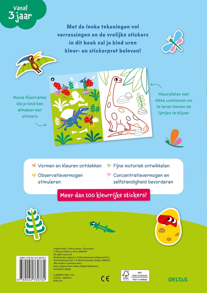 Kleur- en stickerpret - Lieve dino's (vanaf 3 jaar)
