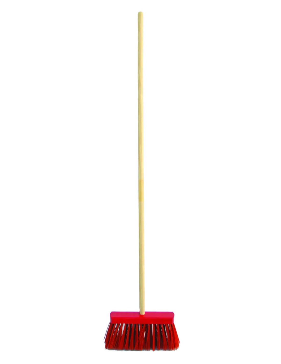 AVR Straatborstel PVC haren rood gelakt  31cm - m/steel 160cm