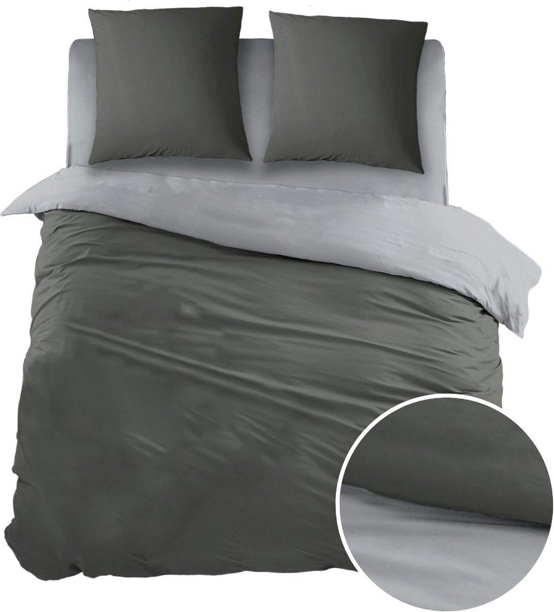DREAMS Dekbedovertrek flanel - 240x220cm - grijs/ antraciet