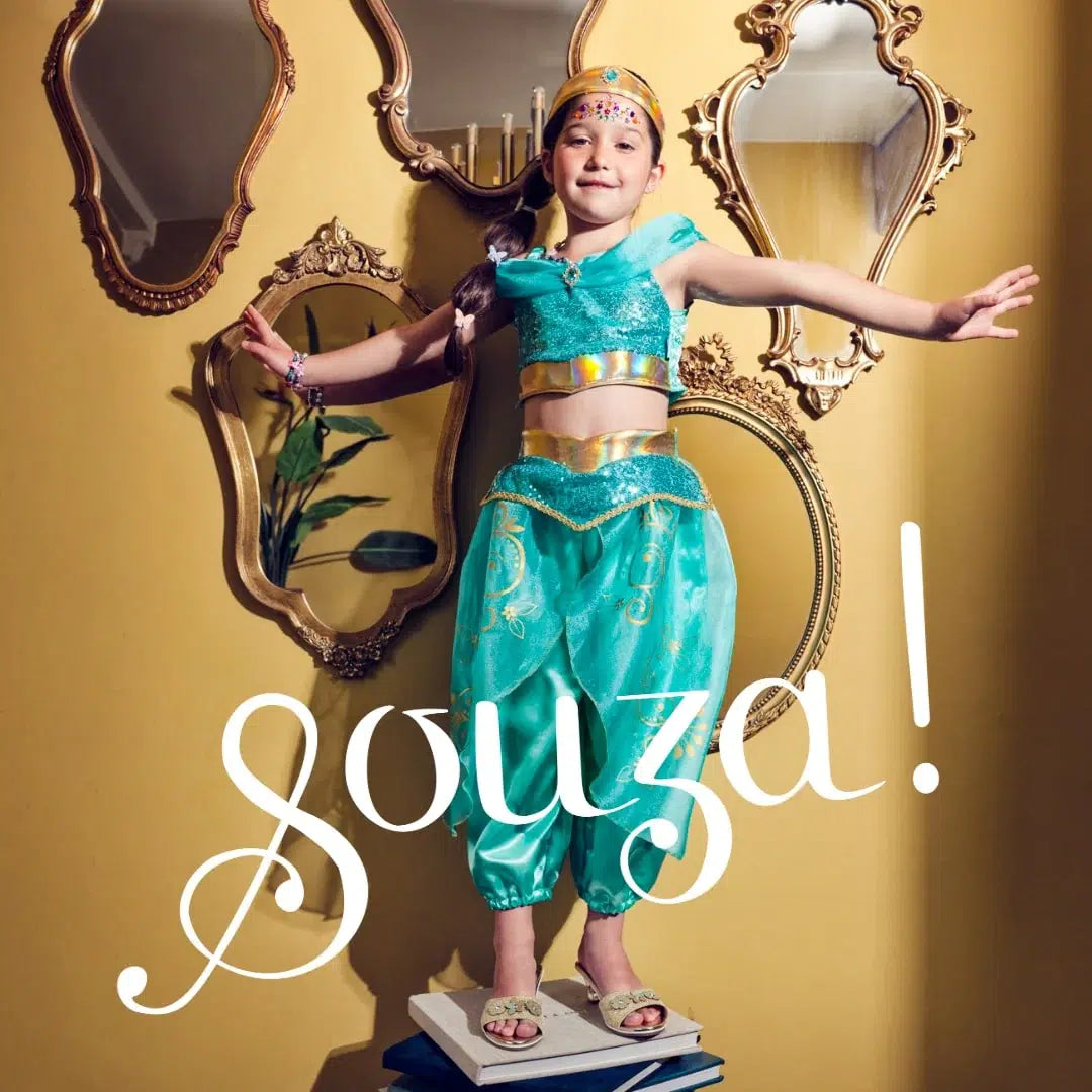 SOUZA Amira verkleedset prinses turquoise - 110/122 (5/7jaar)