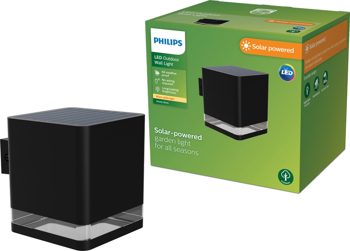 PHILIPS Virona Wandlamp solar - zwart - 1.8W - 2700K