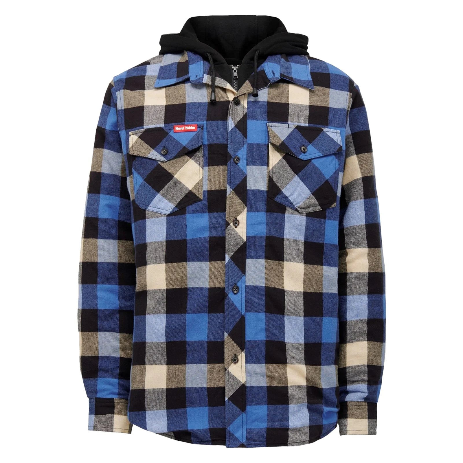 HARD YAKKA Quilted hemd m/kap flanel - XL - Blauw