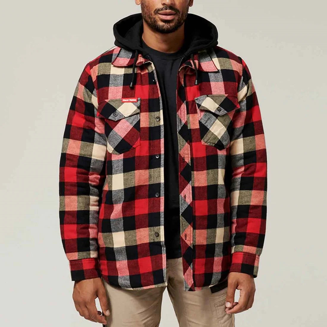 HARD YAKKA Quilted hemd m/kap flanel - XL - Rood