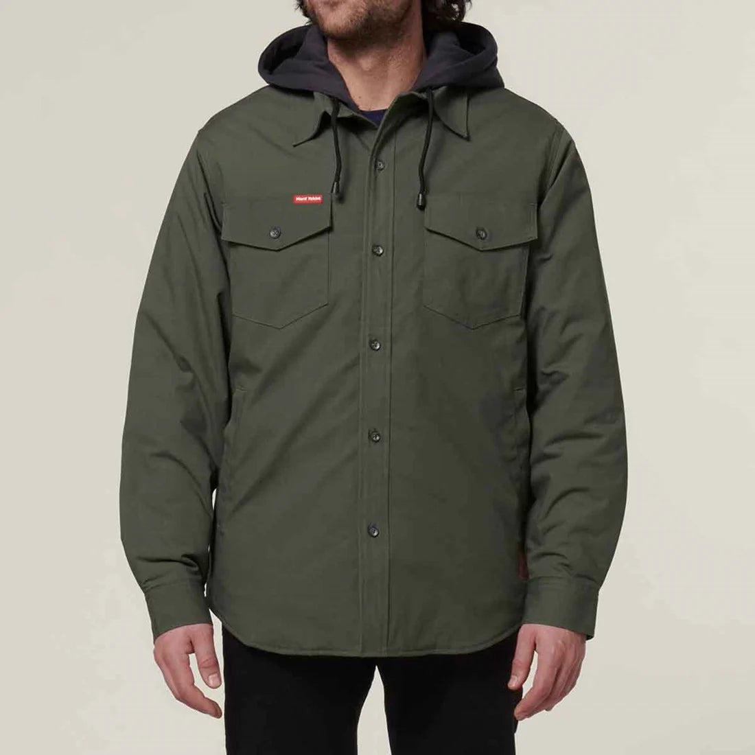 HARD YAKKA Quilted hemd m/kap solid - M - Military green