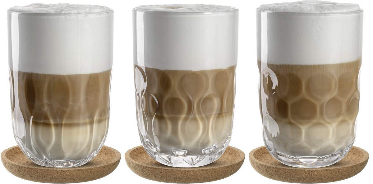 LEONARDO Gocce latte macchiato glazen met onderzetter 6st.- 390ml