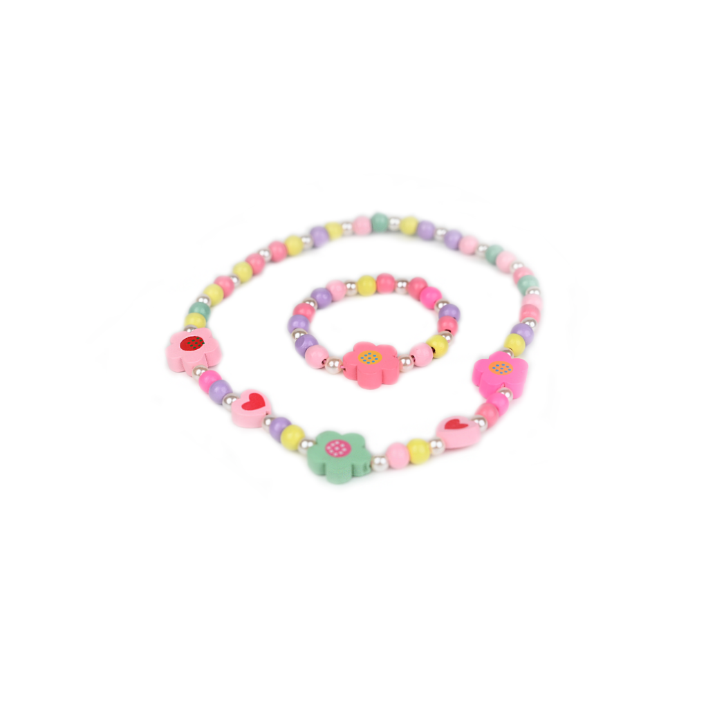 BUSY LIZZIE Sieraden set - armband/ketting - hout/bloem