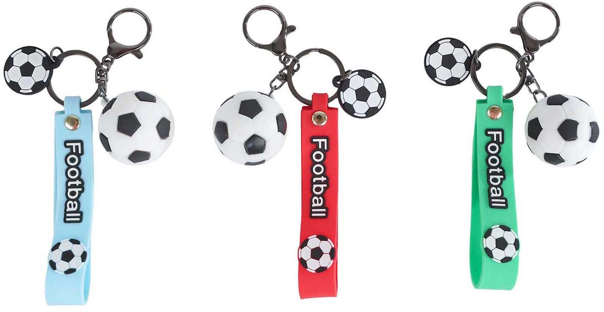 Sleutelhanger voetbal met koord en clip - ass. (prijs per stuk)