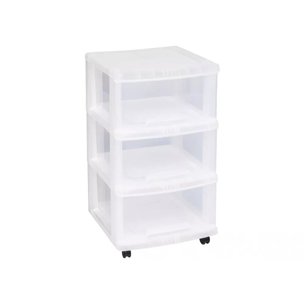 CURVER Essentials ladeblok 3x20L + wielen - transparant