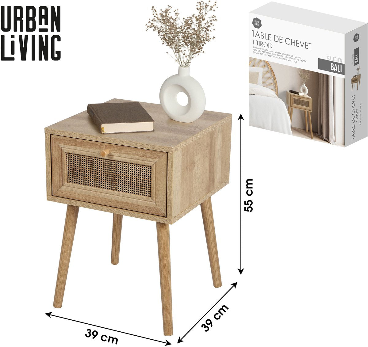 URBAN LIVING Bali bijzettafeltje met 1 lade - 39x39x55cm