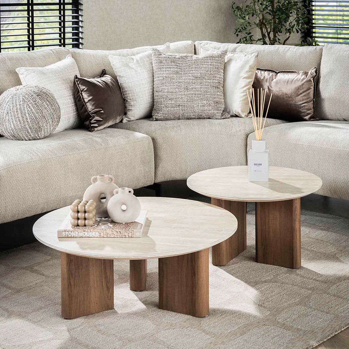 Romano salontafel rond set van 2 - keramiek travertin