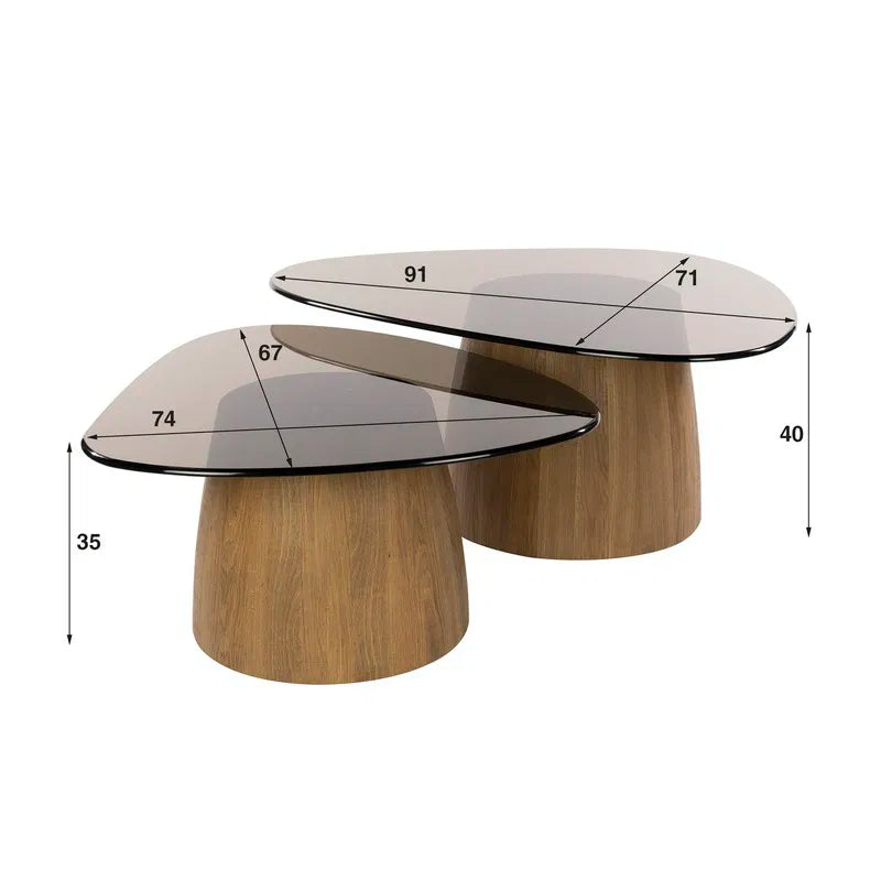 Tinto salontafel driehoekig set van 2 - brons glas