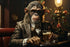 Glasschilderij aap aan de bar - 80x120cm