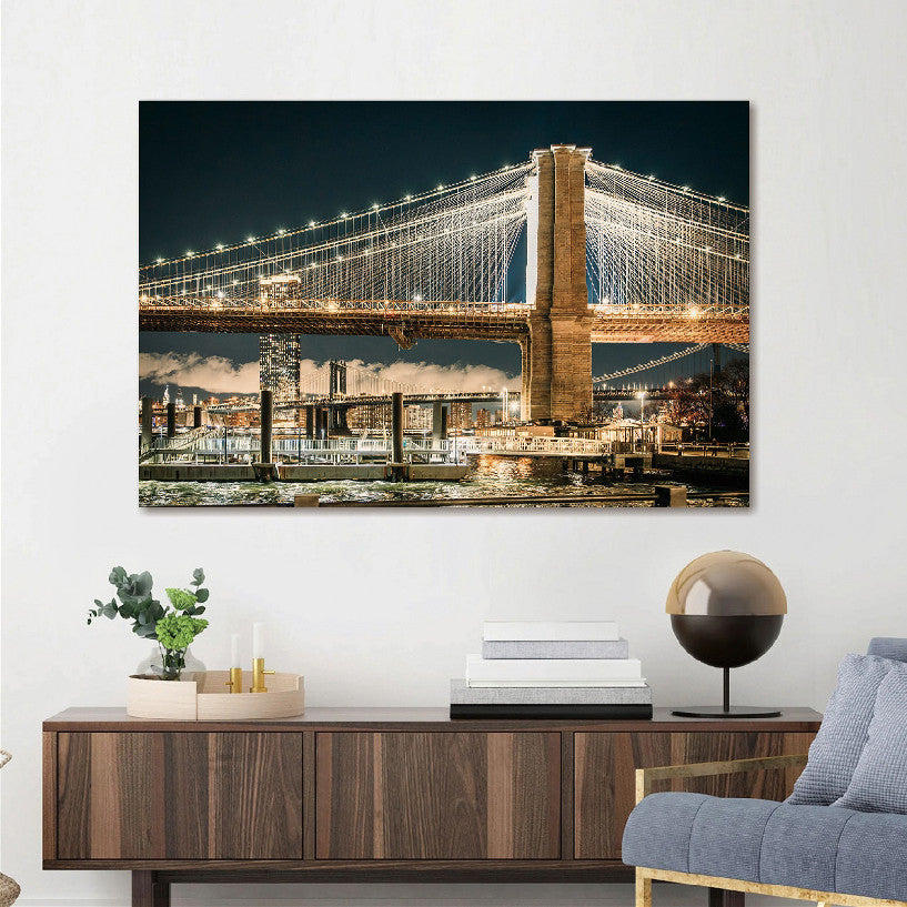 Glasschilderij Brooklyn Bridge - 120x80cm - met 3D reliëf