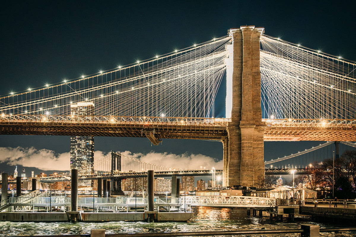 Glasschilderij Brooklyn Bridge - 120x80cm - met 3D reliëf