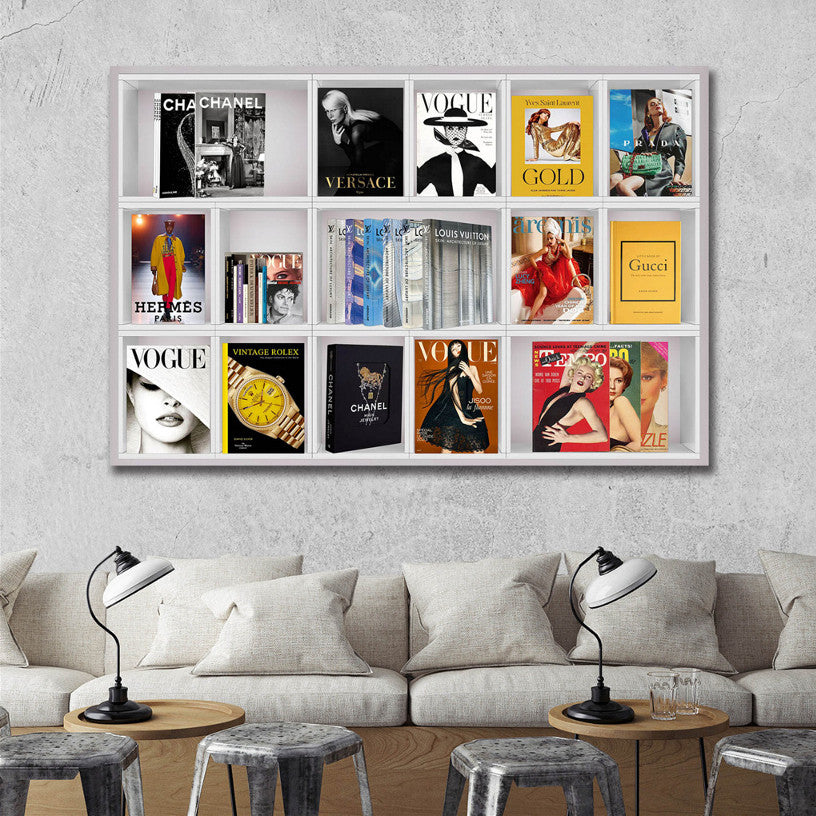 Glasschilderij merken boekenkast 1 - 120x80cm - met 3D reliëf