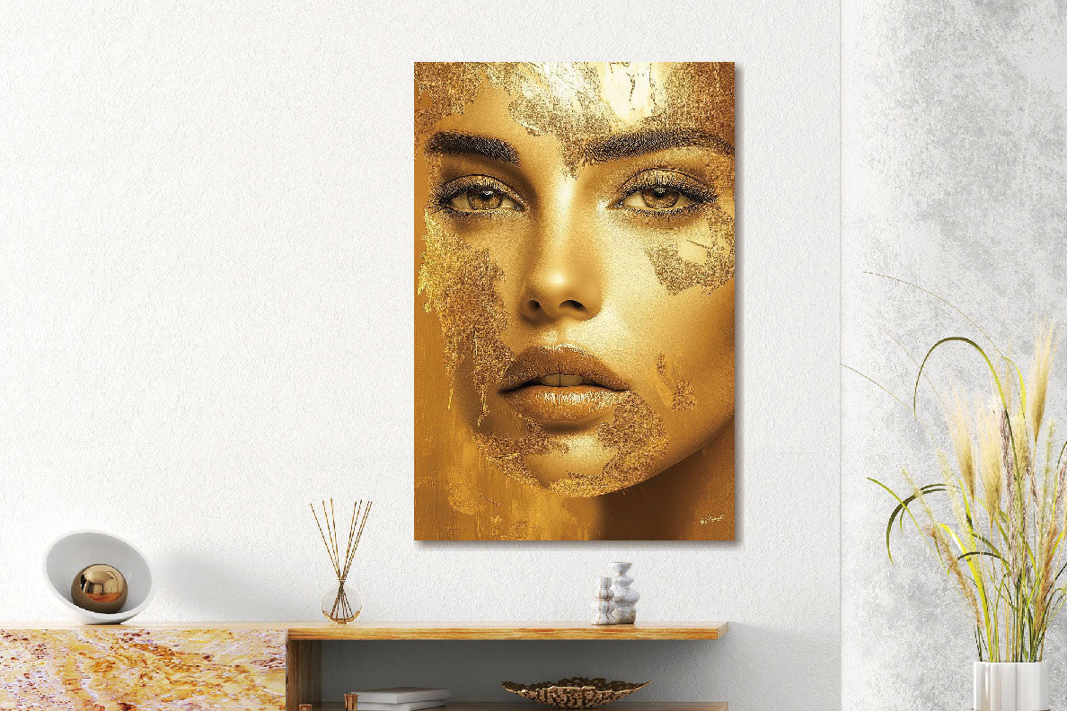 Glasschilderij gouden vrouw - 80x120cm